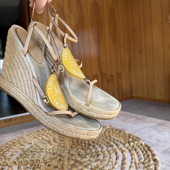 LOUIS VUITTON TRUNKS & BAGS ESPADRILLE WEDGE STRAPY PLATFORM SANDALS EU 40 US 10 - Picture 3 of 16